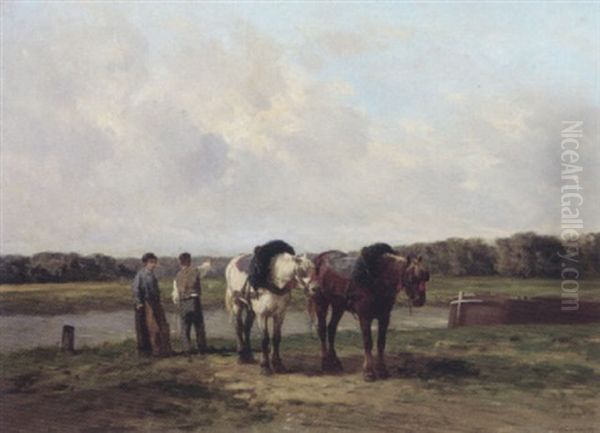 A Rest At The Canal by Clement (Charles-Henri) Quinton