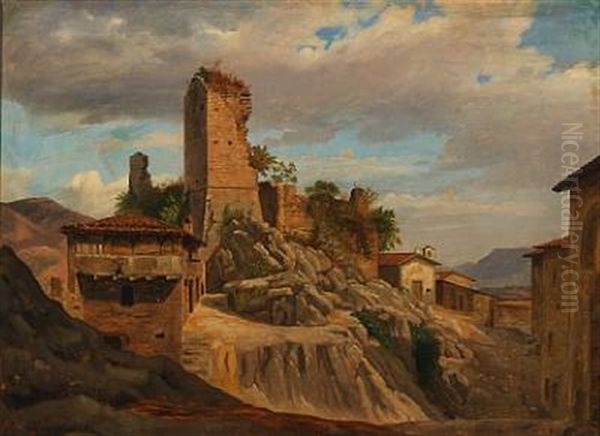 Scenery With A Ruin In Olevano, Italy by Peter (Johann P.) Raadsig