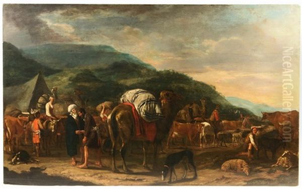 Biblical Scene Of Departure In The Desert by Abraham Rademaker