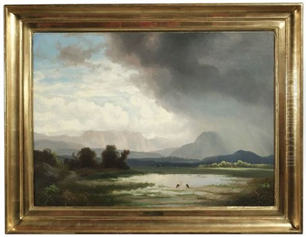 Weite Wolkenverhangene Landschaft, Wohl Im Chiemgau by Ignaz Raffalt