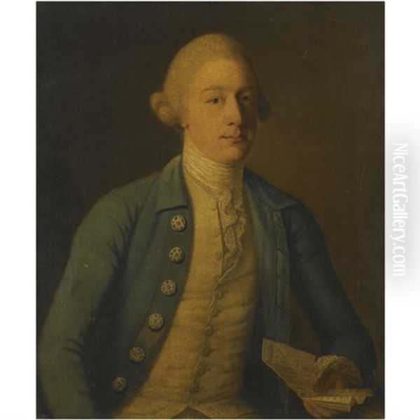 Portrait Of A Gentleman, Wearing A Green Jacket, Holding A Letter by Allan Ramsay