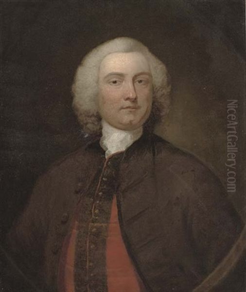 Portrait Of A Gentleman In A Brown Coat And Red Waistcoat (sir John Campbell?) by Allan Ramsay