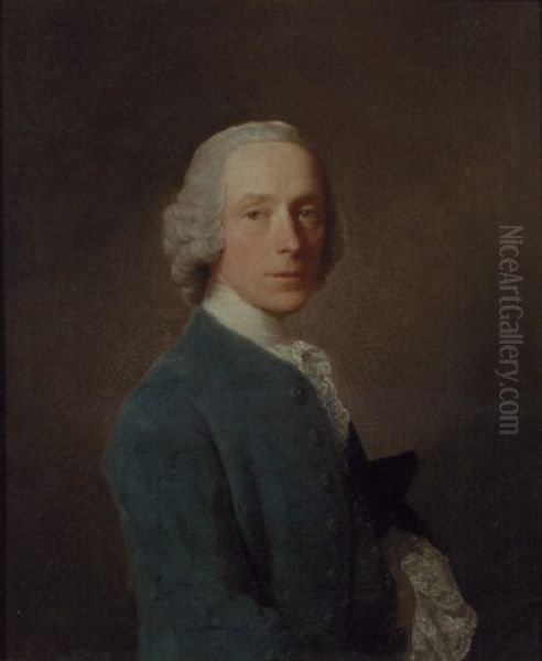 Portrait Of Rev. Sir William Moncrieff Of Tulliebole, Kinross In A Blue Coat And Lace Cravat by Allan Ramsay