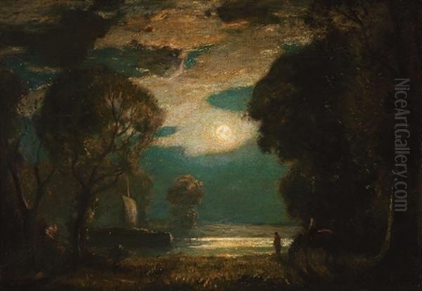 River's Edge By Moonlight by Henry Ward Ranger