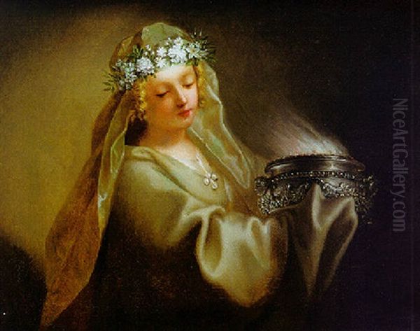 Portrait D'une Jeune Fille En Vestale Entretenant Le Feu Sacre by Jean Raoux