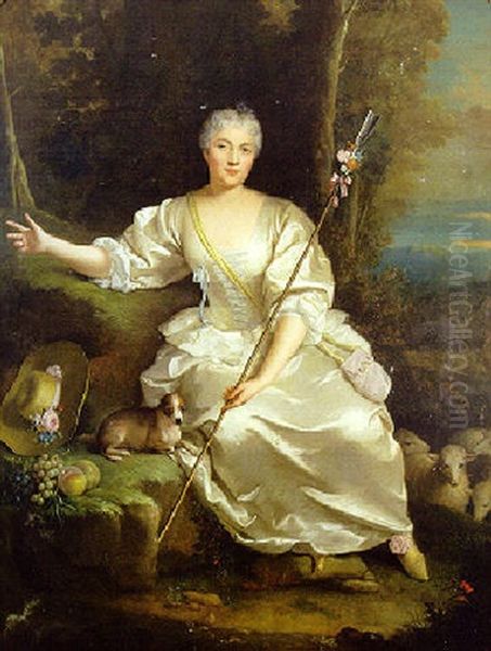 Portrait De La Marquise De Changey Costumee En Bergere by Jean Raoux