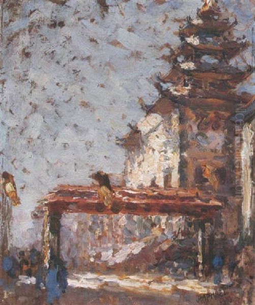 A Chinatown Gate And Pagoda by Joseph Raphael