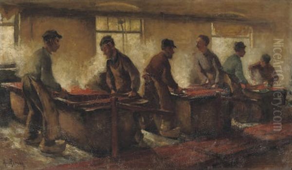 De Krabbers - Kantoenweverij, At The Weaving-looms by Alexander Gerhard Anton van Rappard