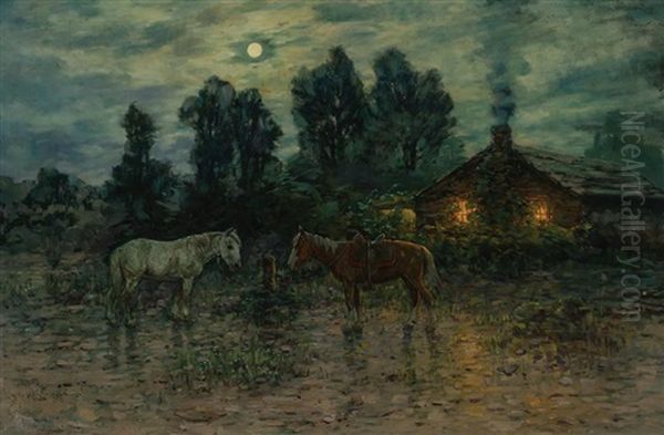 Horses In The Evening by Henry Raschen