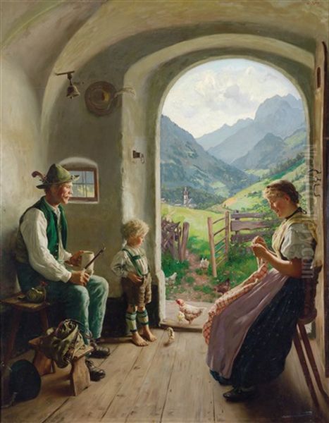 Idyllic Scene On The Alm by Emil Rau