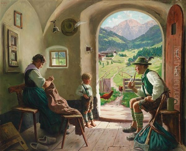 Familienidyll Auf Der Alm by Emil Rau