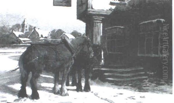 Drafting Horses Outside An Inn by Arthur William Redgate