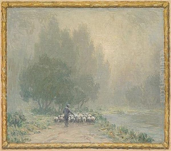 A Shepherd With A Flock Of Sheep by Granville S. Redmond