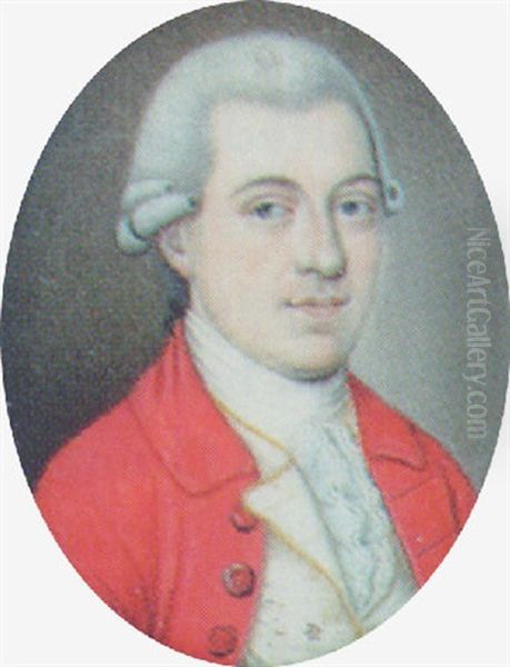 A Gentleman With Powdered Hair En Queue, Wearing A Red Coat, A Gold Edged White Waistcoat And A Lace Cravat by Thomas Redmond