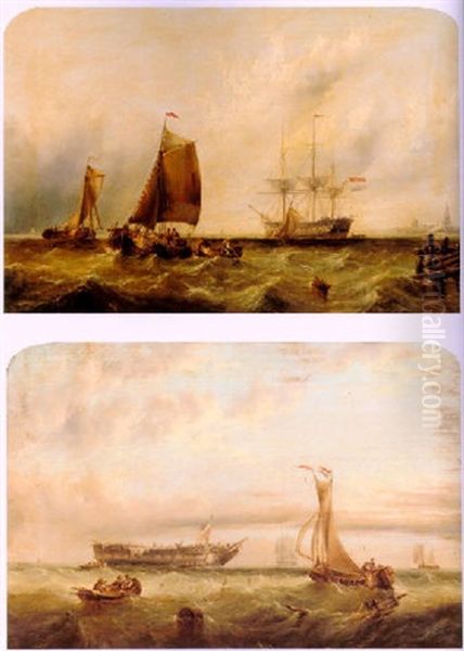 Fishing Vessels And An Anchored Barque Off A Dutch Port by Henry Redmore