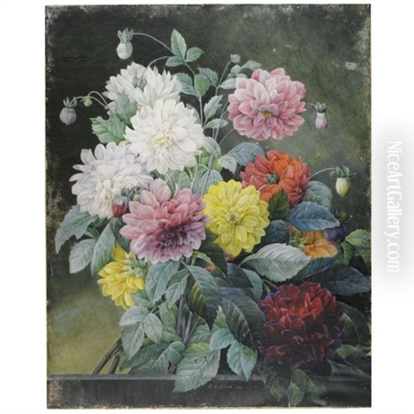 A Large Bouquet Of Dahlias by Pierre Joseph Redoute