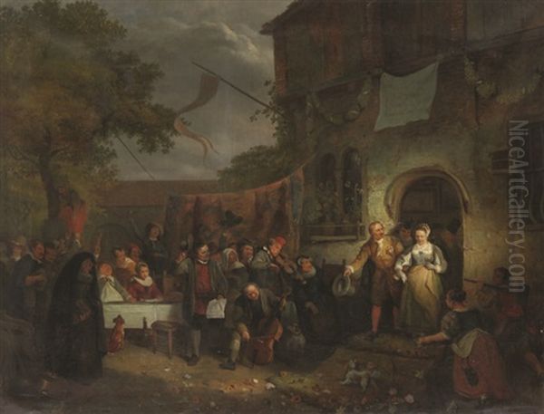 Couple De Maries Sortant De L'eglise by Ignatius Josephus van Regemorter