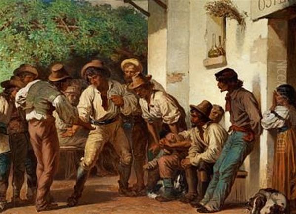 Italian Morra Players Outside An Osteria by Henri Regnault