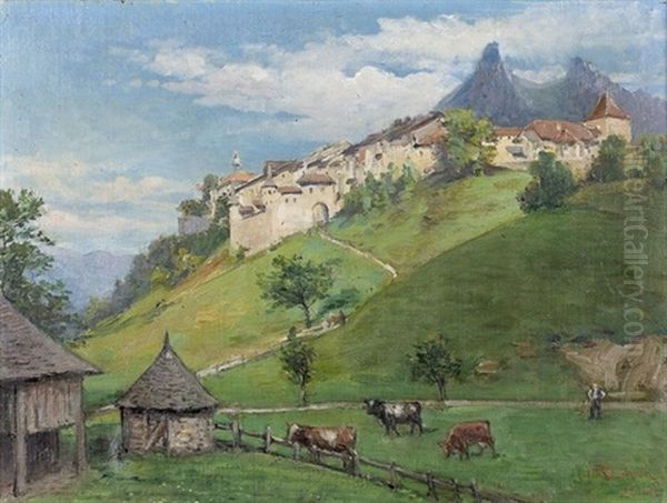 Ansicht Von Gruyeres Mit Dem Dent De Broc by Jean-Joseph Reichlen