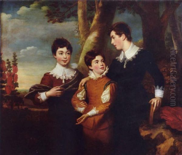 Portrait Of The Three Fitzgerald Brothers Wearing Van Dyck Dress by Ramsay Richard Reinagle