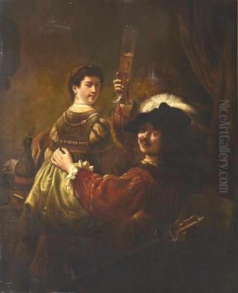 Self Portrait With Saskia In The Parable Of The Prodigal Son by  Rembrandt van Rijn