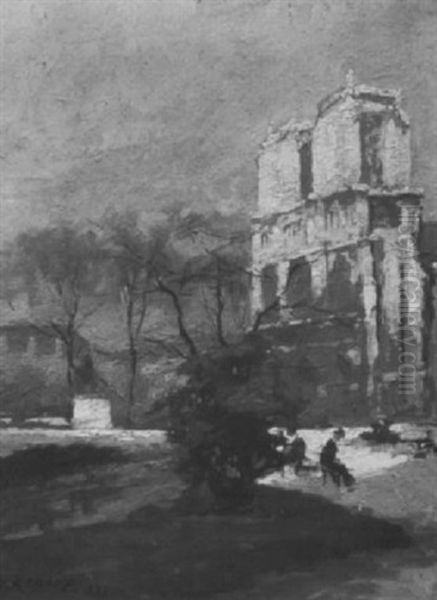 Notre Dame An Einem Sonnigen Fruhlingstag by Jules Ernest Renoux