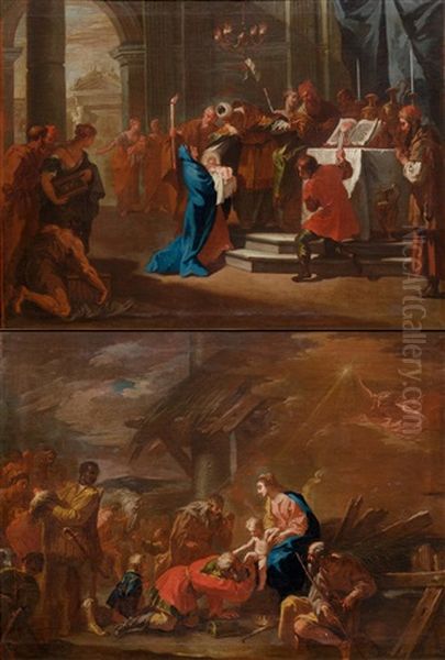 Pair Of Works: The Presentation In The Temple/ Adoration Of The Kings by Sebastiano Ricci