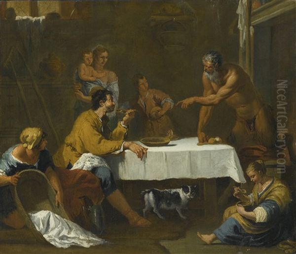 A Scene From Aesop's Fable: The Satyr And The Peasant by Sebastiano Ricci