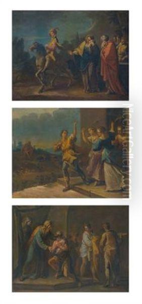 Episodes From The Parable Of The Prodigal Son: The Prodigal Son Leaves Home; The Prodigal Son Is Sent To Herd Pigs; The Return Of The Prodigal Son (set Of 3) by Sebastiano Ricci