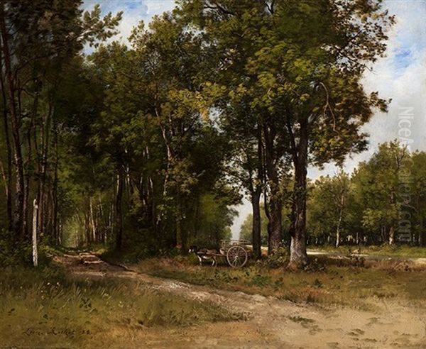 View Of A Forest With A Donkey-cart by Leon Richet