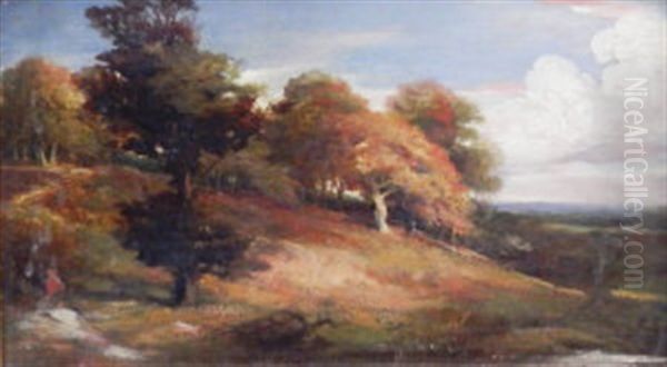 View Of A Wooded Hillside by George Richmond