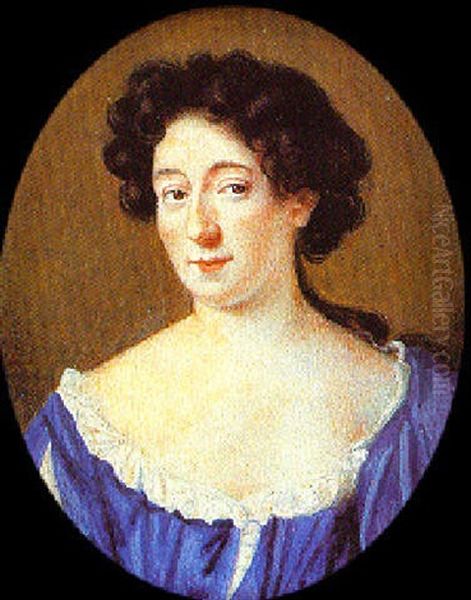 Portrait Of A Lady Wearing A Blue Dress With White Underslip by Christian Richter