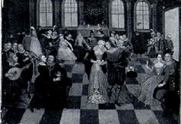 An Elegant Company Gathered In A Ballroom by Christian I Richter