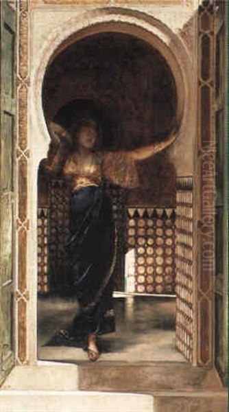 Moorish Woman In A Doorway by Edouard Frederic Wilhelm Richter