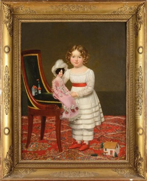 Portrait D'une Petite Fille A La Poupee Et Aux Jeux D'enfants by Henri Francois Riesener