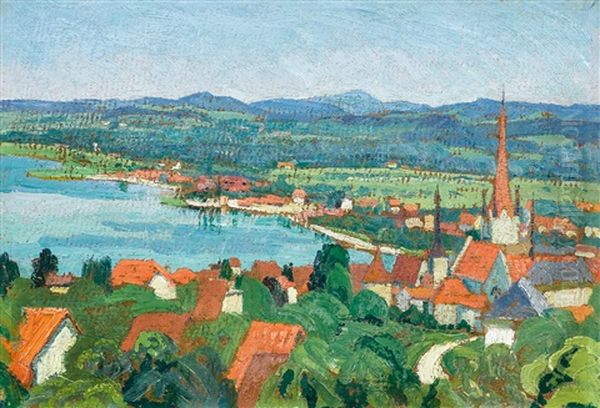 Zug - Blick Auf Die Stadt Mit Der Kirche St. Michael by Sigismund Righini