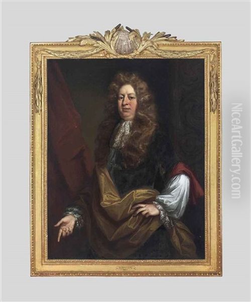 Portrait Of Sir William Hussey (1642-1691), Three-quarter-length, In A Dark Grey Coat And Gold Wrap by John Riley