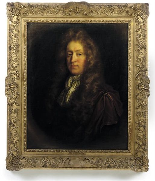 Portrait Of Lt. Gen. James Barry, 4th Earl Of Barrymore, In A Brown Cloak And A Lace Jabot by John Riley