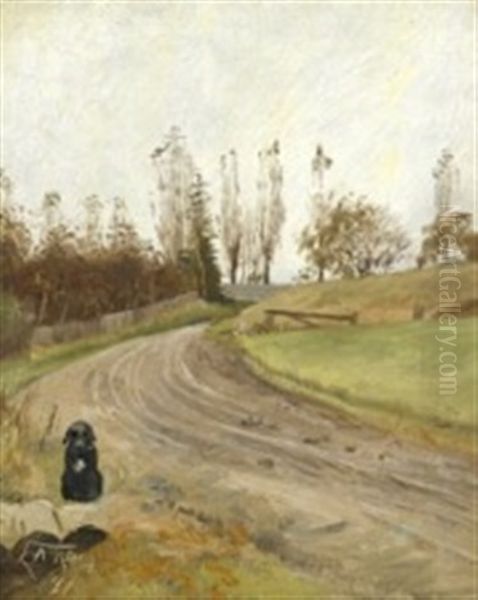 Dog Sitting By The Road by Laurits Andersen Ring