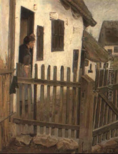 Bondekone I D+ren Til Et Hvidkalket Hus by Laurits Andersen Ring