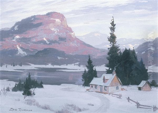 Winter Landscape With Cabin by Eric Riordon