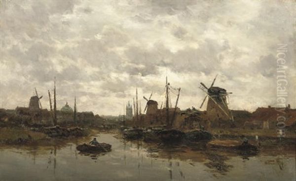 Binnenhaven Oude Maas, Moored Vessels On The Oude Maas, Rotterdam by Willem Cornelis Rip