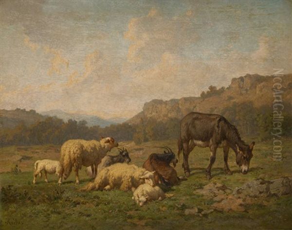 Moutons, Chevres Et Ane by Louis Robbe