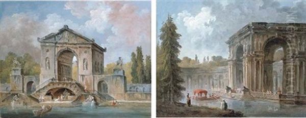 La Portique (+ La Piece D'eau; Pair) by Hubert Robert