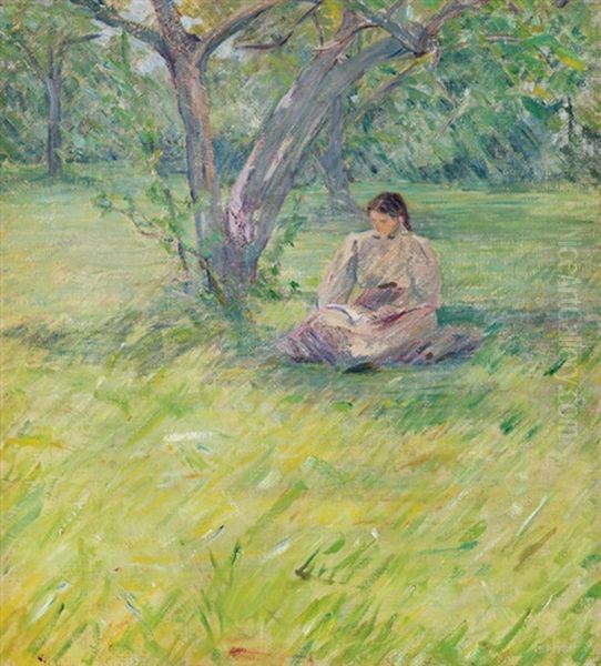 Young Woman Reading In An Orchard Grove, Mid-summer by Theodore Robinson