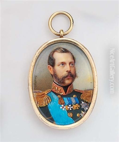 Tsar Alexander Ii Of Russia Facing Right In Black Uniform With Gold-embroidered Red Collar And Gold Epaulettes by Alois Gustav Rockstuhl