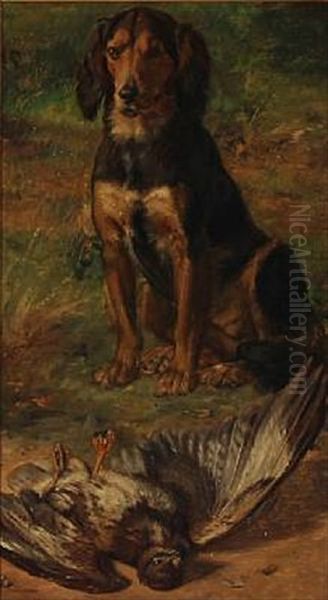 A Hunting Dog In Front Of A Dead Bird by Jorgen Roed