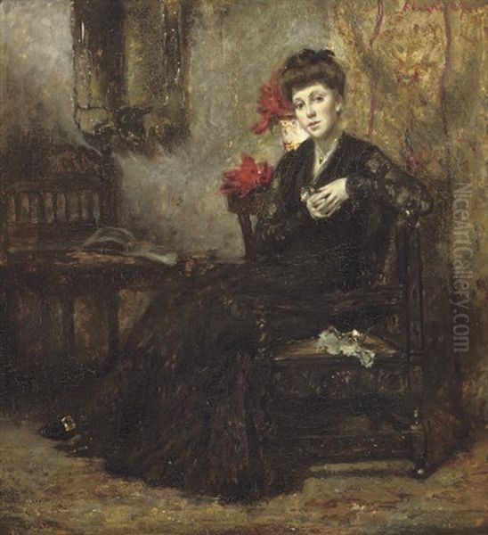 Meditation - A Diva Wearing A Black Lace Dress by Otto Willem Albertus Roelofs