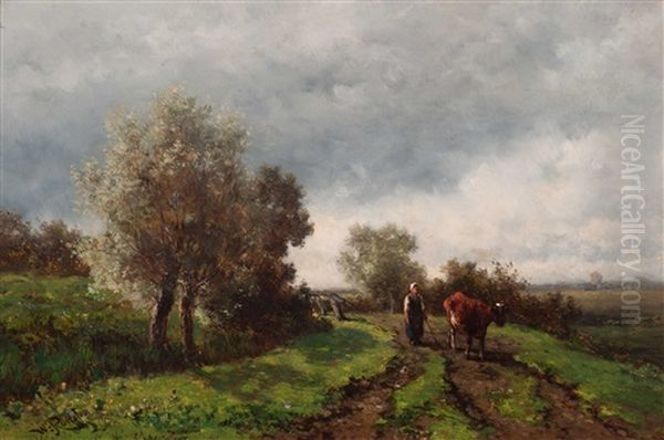 Country Road With Cow by Willem Roelofs