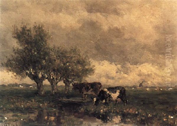 Two Cows In A Meadow by Willem Roelofs